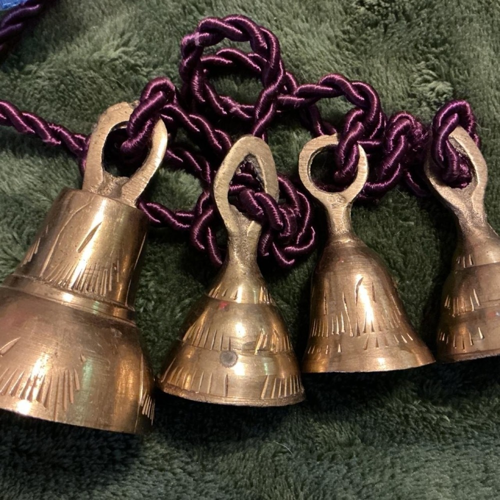 Unbranded Brass Bells Unisex OS Gold Good Vintage Handcrafted Etched Cord